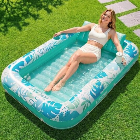 Oppblåsbar bassengmadrass 180 x 118 cm ekstra stor madrass for voksne med pute 4 i 1 solseng