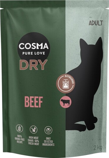 Cosma Tørrfôr Extruded Single Meat Storfekjøtt 2 X 400 G 2 kg 2 X 2 kg 2 kg