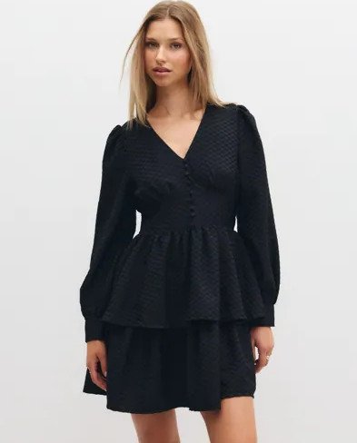 Vero Moda - Svart - Vmaugusta Ls Layer Short Dress Wvn