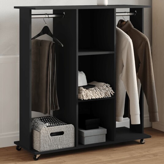 Garderobe med hjul svart 102x38x110 cm konstruert tre 848032