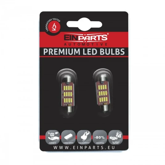 Einparts EPL50 LED C10W Pærer 39MM 12 SMD 4014 CANBUS 2 stk Einparts EPL50 LED C10W Pærer 39MM 12 SMD 4014 CANBUS 2 stk