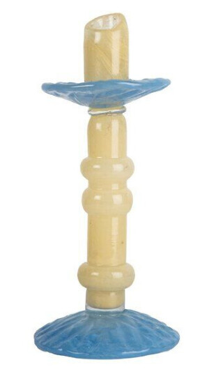 Byon Lara 26 cm Lysestake i Munnblåst Glass - Lys Beige/Lys Blå