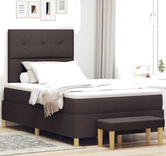 Box Spring Seng med Madrass & Benk Mørk Brun 120x190 cm Stoff