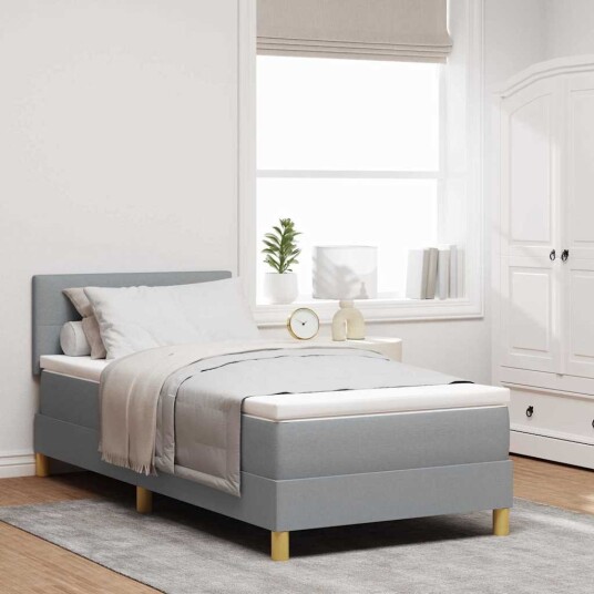 Box Spring Seng med Madrass & LED Lys Lysegrå 80x200 cm Stoff