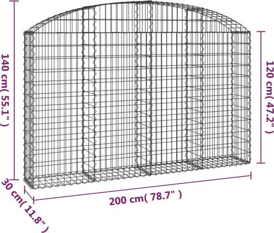 vidaXL Gabionkurv buet 200x30x120/140 cm galvanisert jern