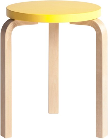 Artek - Pall 60 3 Ben Klarlackade Lackad Gul Sits Krakker Alvar Aalto Tre