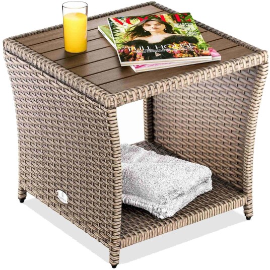 Polyrattan sidebord kremfarget 45x45x40cm