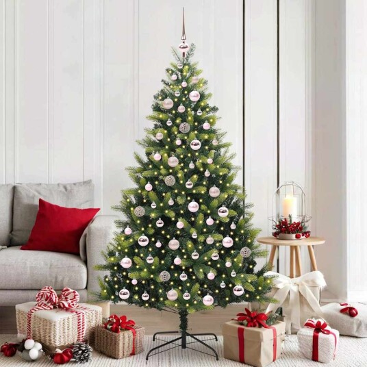 Kunstig leddet juletre med 300 LED lamper grønn 180 cm