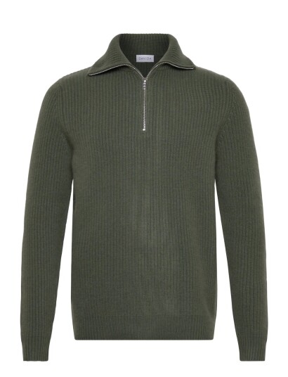 Davida Cashmere Man Chunky Rib Half Zip Green XL