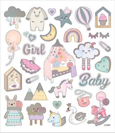 Diverse Klistremerker Baby Jente Ark 15X16.5 Cm Ca 30 Stk 1 Ark