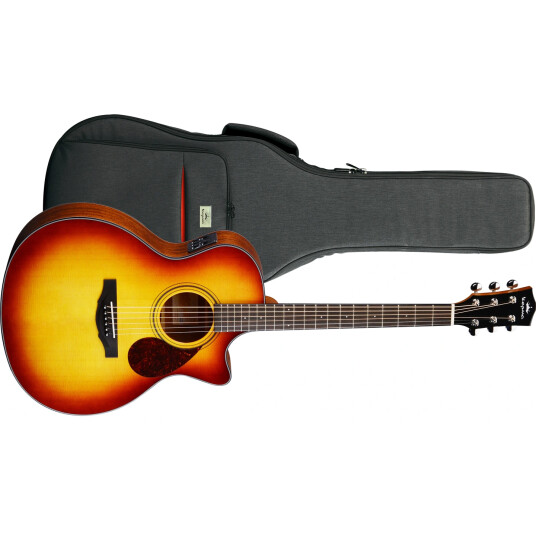 Kepma Guitars Solid Top F0E Cherry Burst Grand Auditorium Ak.gitar m/pickup