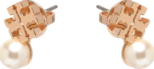 Tory Burch Moondance Logo And Pearl Stud Earrings Gold ONE SIZE Tory Burch Moondance Logo And Pearl Stud Earrings Gold ONE SIZE