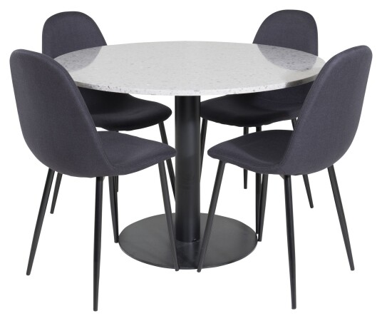 Venture Design Razzia Spisebord Ø106, m. 4 Polar-stoler, Sort Unoliving