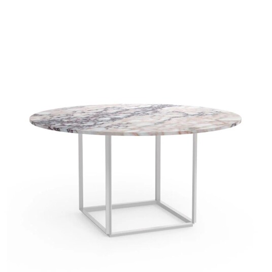 New Works Florence spisebord rundt White viola marble, Ø 145 cm, hvitt stativ