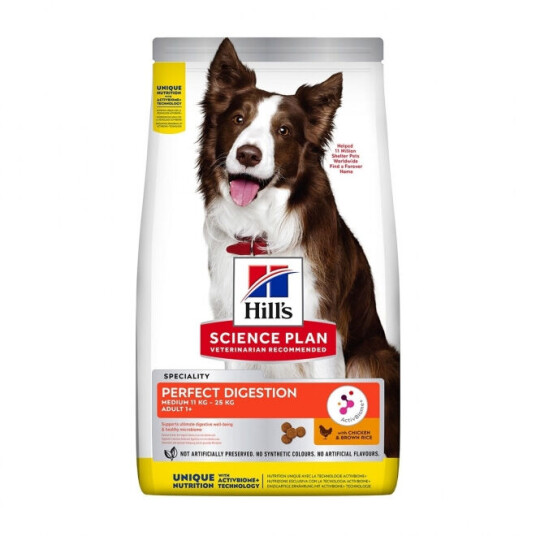 Hill's Perfect Digestion Medium Tørrfôr med Kylling & Ris 14 kg for Voksne Hunderaser