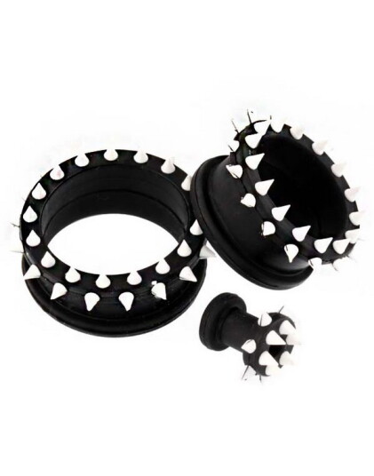 Svart Piercing Tunnel med Hvite SpikeStrl 24 mm