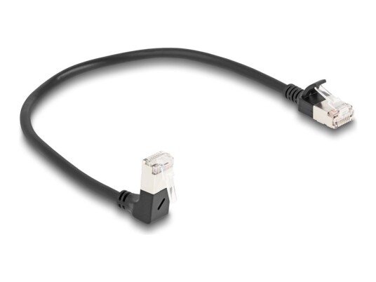 Delock Nettverkskabel Rj-45 Hann Nedvinklet Til Rj-45 Hann Rett 25 Cm 4.5 Mm S/Ftp Cat 6A Halogenfri Svart