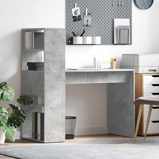  Skrivebord med oppbevaring Betonggrå 113x54x120 cm Konstruert tre