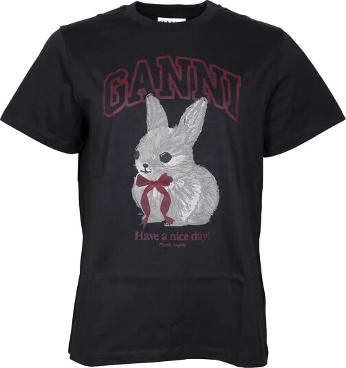 Ganni Basic Cotton Jersey T Shirt Black XL