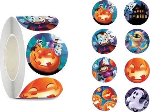 Halloween Sticker Rulle, 200 Stk