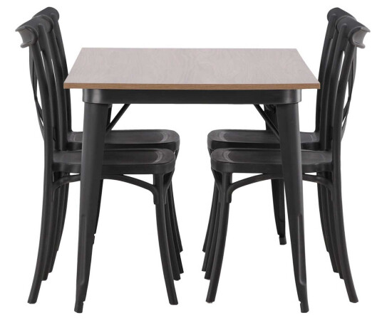 Venture Design Tempe & Crosett spisegruppe Svart/valnøtt 4 stoler & bord 140 x 80 cm