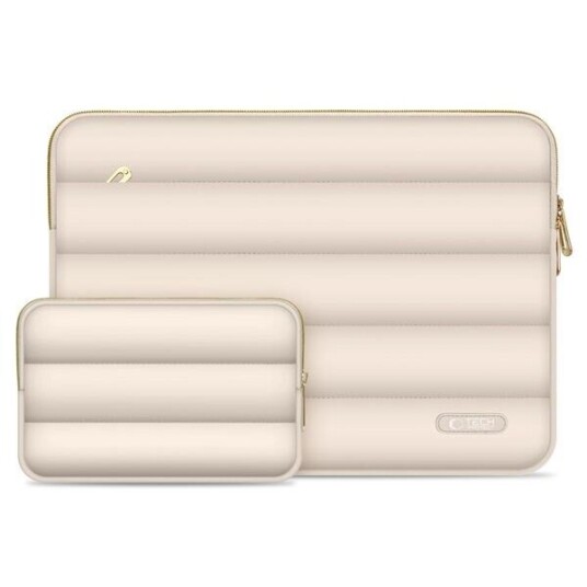 Tech-Protect Puffy 13-14" Laptopveske i Beige med Tilbehørsveske