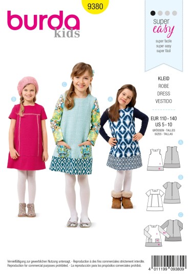 Burda 9380 - Kjole EUR: 110-140, US: 5-10