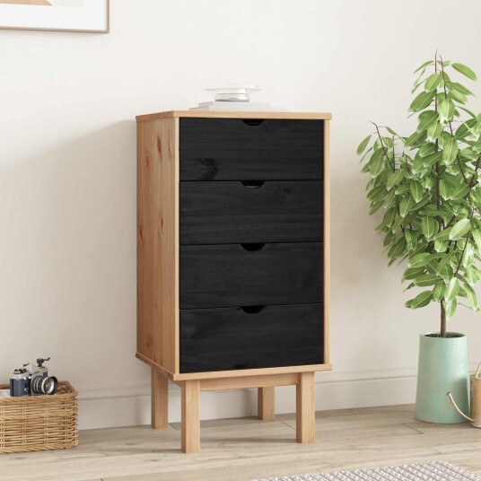 vidaXL Kommode med skuff OTTA Svart 45 x 39 x 90 cm Heltre furu