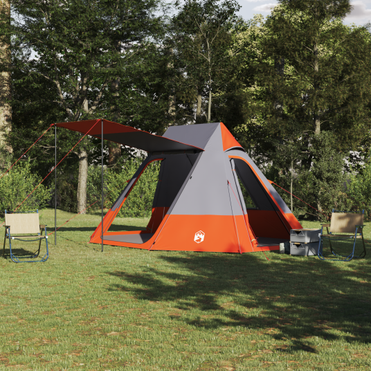 Camping Telt med tak Grå og Oransje 482 x 360 x 227 cm taft Camping Telt med tak Grå og Oransje 482 x 360 x 227 cm taft
