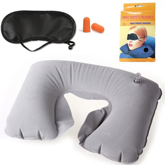 Uppblåsbar Resekudde/Nakkepute Öronproppar & sovmask