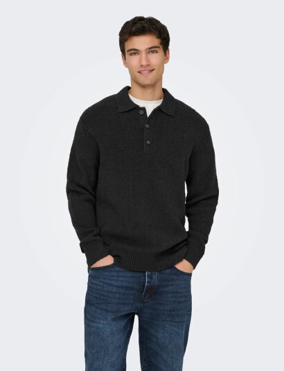 ONLY & SONS Onsdale Rlx Ls Polo Knit Noos - Black - L