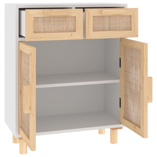 vidaXL Skjenk hvit 60x30x75 cm heltre furu og naturrotting