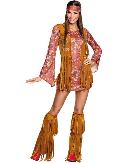 Brunt Hippiekostyme til Dame med Frynser Strl M/L