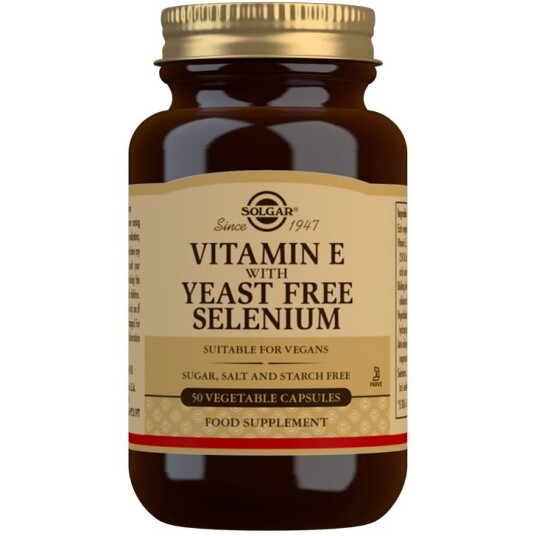 Solgar Vitamin E with Yeast Free Selenium Vegetable Capsules 50 stk