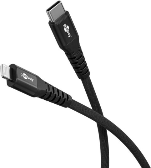 Goobay Lightning-USB-C™ supermyk tekstilkabel med metallkontakter, 3 m, svart MFi-sertifisert, elegant og ekstra robust lade- og synkroniseringskabel for Apple iPhone/iPad (svart) Goobay Lightning-USB-C™ supermyk tekstilkabel med metallkontakter, 3 m, svart MFi-sertifisert, elegant og ekstra robust lade- og synkroniseringskabel for Apple iPhone/iPad (svart)