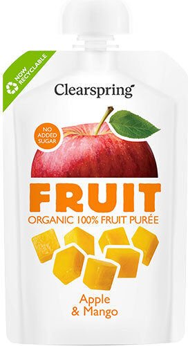 Clearspring Æble & Mango Frugtpuré Ø 100 gr Clearspring Æble & Mango Frugtpuré Ø 100 gr