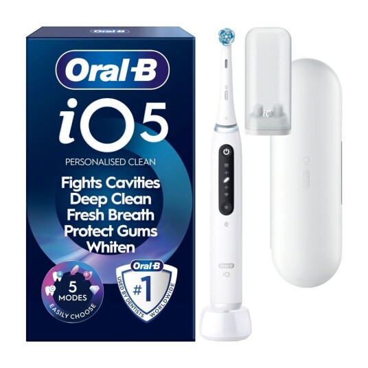 Oral-B iO5 Elektrisk Tannbørste Quite White med Reiseetui