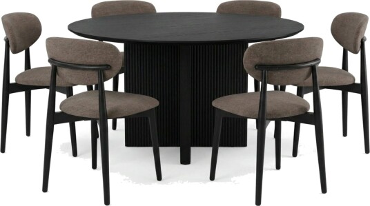 Edda spisegruppe rund 130 cm svart med 6 Molly spisestoler Svart Edda spisegruppe rund 130 cm svart med 6 Molly spisestoler Svart