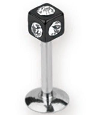 Tøff Labret med Firkantet Svart Kule med Klare Stener Strl 1.2 x 8 mm med 3 mm kule Tøff Labret med Firkantet Svart Kule med Klare Stener Strl 1.2 x 8 mm med 3 mm kule