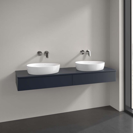 Villeroy & Boch Antao Servantskap med 2 skuffer 160x50x19 cm m/lys Blå Matt Villeroy & Boch Antao Servantskap med 2 skuffer 160x50x19 cm m/lys Blå Matt