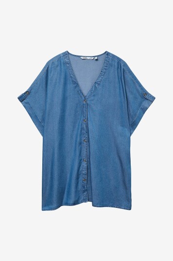 Vero Moda Curve - Skjorte vmcFleur SS Tencel Shirt - Blå