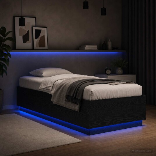 vidaXL Sengestativ med LED Svart eik 80 x 200 cm Konstruert tre