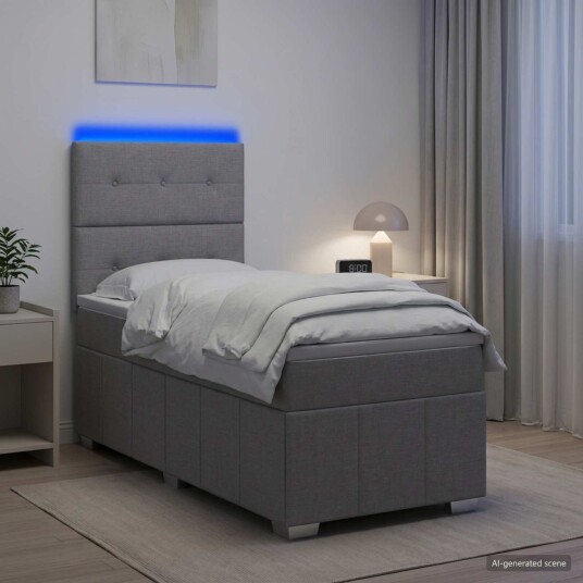 vidaXL LED boksseng med madrass Lysegrå 90 x 190 cm Stoff