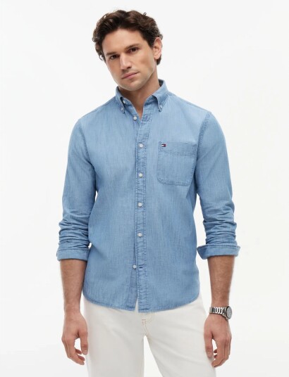 Tommy Hilfiger Chambray Pocket Rf Bd Shirt   Blue   XXL