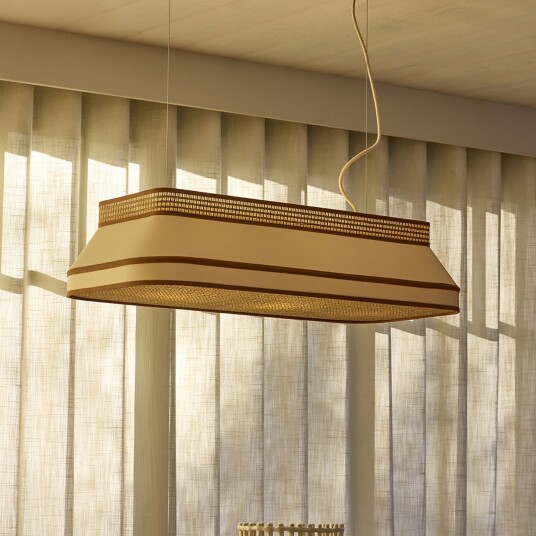 Pendellampe MARKET SET Square dimmbar Beige Spisestue Stoff / Tekstil Design 38 21 Beige