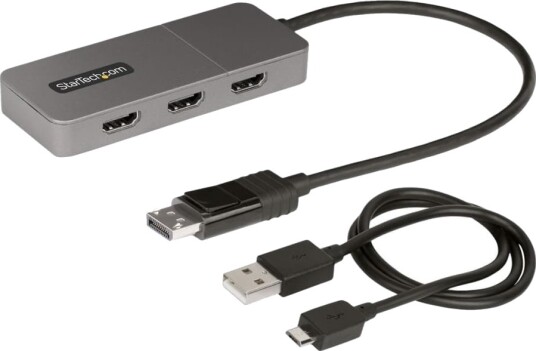 StarTech.com 3-Port MST Hub, DisplayPort to Triple HDMI Monitors, 4K 60Hz, DP 1.4 Multi-Monitor Video Adapter with 1ft (30cm) Built-in Cable, USB Pow
