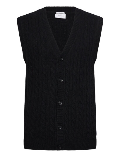Lindbergh Lambswool Button Slipover - Black - L Lindbergh Lambswool Button Slipover - Black - L