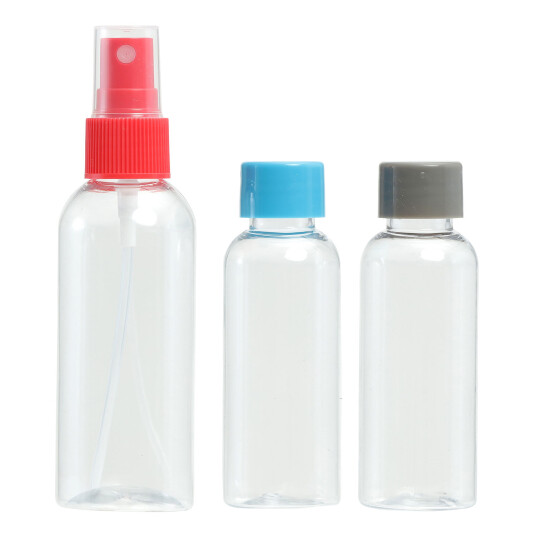 Reiseflasker med spray - 3 stk. beholdere + 1 forstøver Reiseflasker med spray - 3 stk. beholdere + 1 forstøver