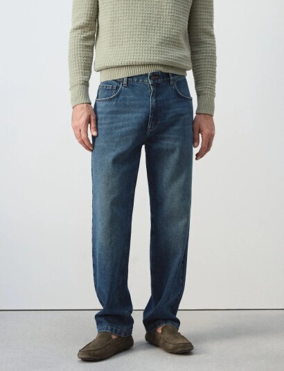 Mango Straight Fit Cotton Linen Jeans   Blue   56
