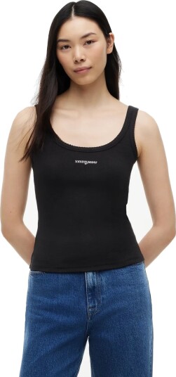 Tommy Jeans Tjw Slim Script Rib Tank   Black   L